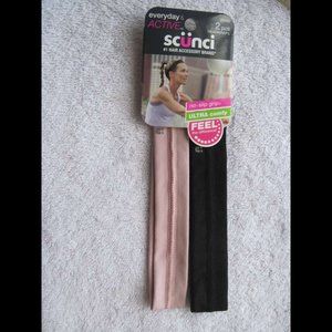 2 Scunci Active Pink Black No Slip Soft Fabric Headband Headwrap Hair Head Bands